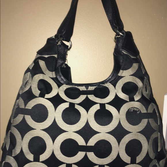 Coach Madison Maggie OP Art Black/Tan Shoulder Bag - Picture 2 of 8